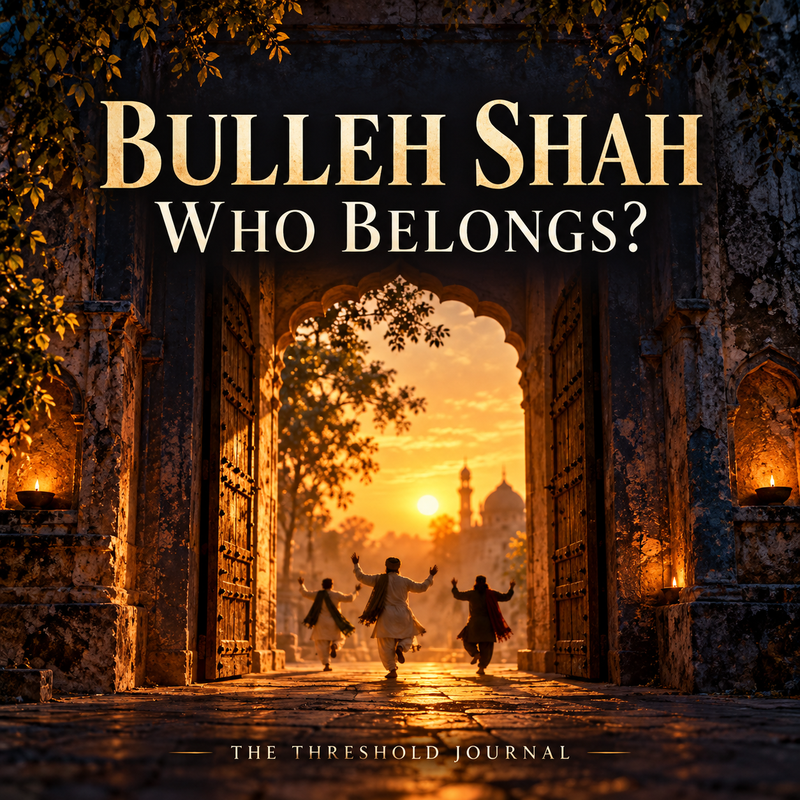 Bulleh Shah: Who Belongs? cover with small dancers at a golden threshold